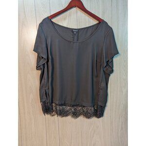 Torrid Women’s Blouse Black Short Sleeve Sheer Lace Bottom, 2XL Work Casual